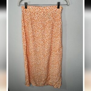 H&M orange floral side slit midi skirt size 4